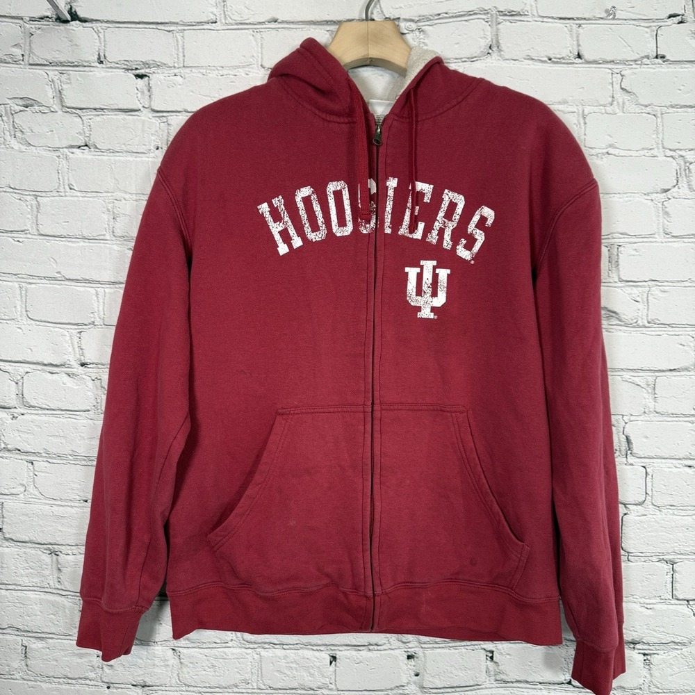 Indiana Hoosiers Hoodie Jacket Men L Sherpa Lined Full Zip Red Spell Out ProEdge